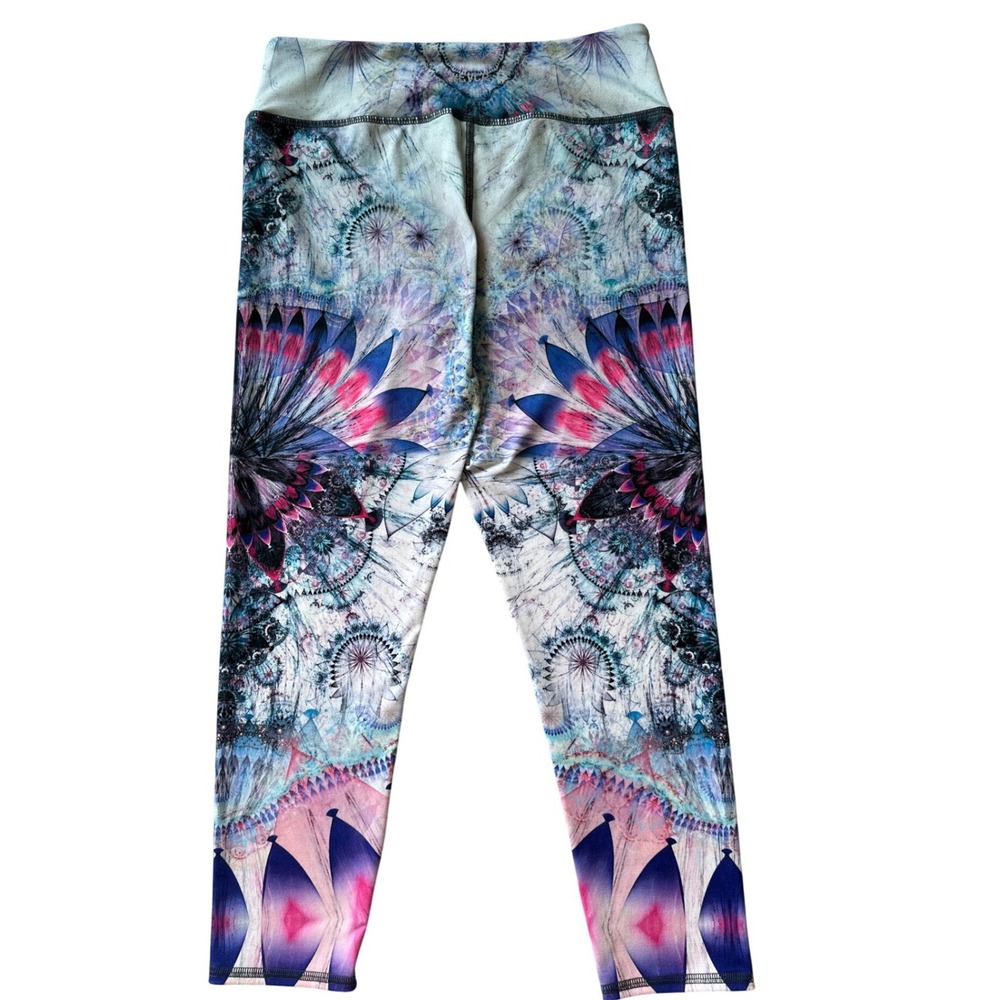 Evolution and Creation Mandala Kaleidoscope Print Leggings XL Blue Pink Yoga